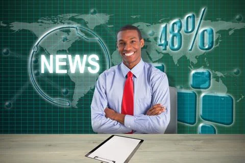 Composite image of elegant smiling afro businessman standing in office 3D Stock Photos