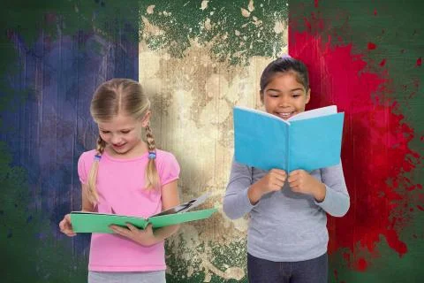 Composite image of elementary pupils reading Stock Illustration