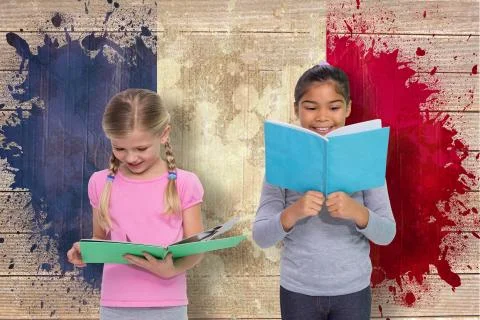 Composite image of elementary pupils reading Stock Illustration