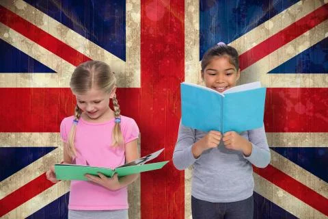 Composite image of elementary pupils reading Stock Illustration