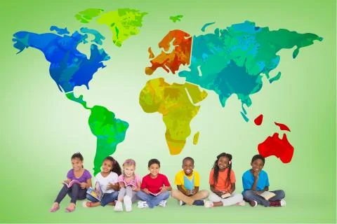 Composite image of elementary pupils reading books Stock Illustration