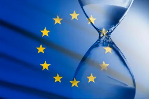 Composite image of the EU flag and hourglass Stock Photos