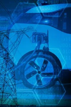 Composite image of the evening electricity pylon silhouette Stock Photos