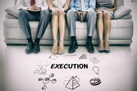 Composite image of execution text surrounded by various web icons Stock Photos