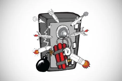 Composite image of explosives attacking safe doodle Stock Illustration