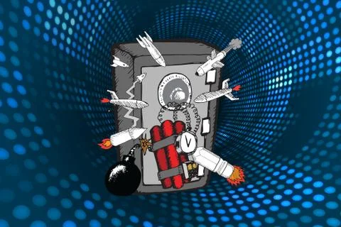 Composite image of explosives attacking safe doodle Stock Illustration