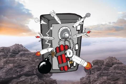 Composite image of explosives attacking safe doodle Stock Illustration
