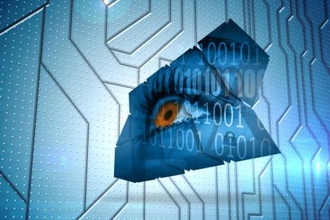 Composite image of eye and binary code on abstract screen Illustrazione stock