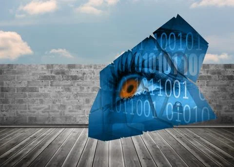 Composite image of eye and binary code on abstract screen Stock Illustration