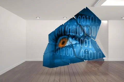 Composite image of eye and binary code on abstract screen Illustrazione stock