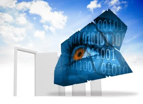 Composite image of eye and binary code on abstract screen Stock Illustration