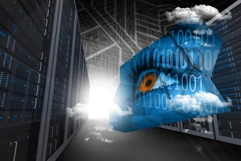 Composite image of eye and binary code on abstract screen Stock Photos