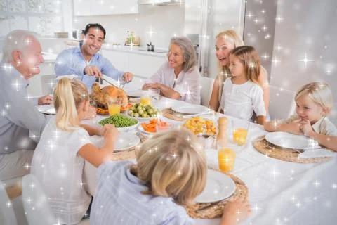 Composite image of father proposing a slice of turkey Stock Illustration