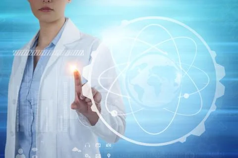 Composite image of female doctor using digital screen Stock Photos