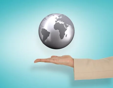 Composite image of female hand presenting globe Stock Illustration