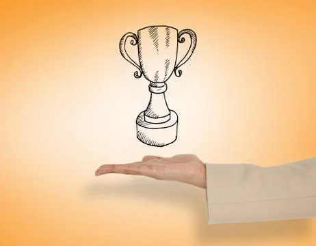 Composite image of female hand presenting winners cup Stock Illustration