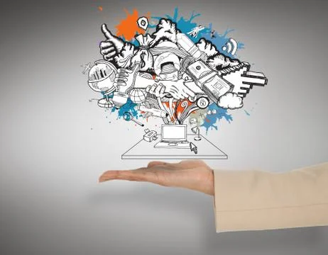 Composite image of female hand presenting computer brainstorm Stock Illustration