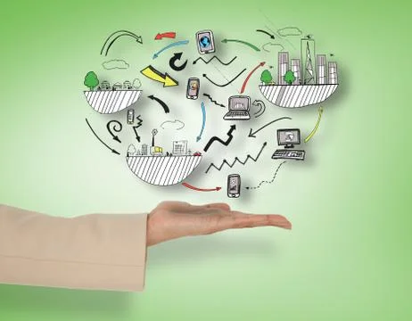 Composite image of female hand presenting data brainstorm Stock Illustration