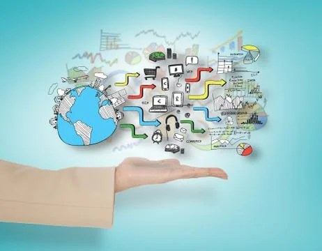 Composite image of female hand presenting global brainstorm Stock Illustration