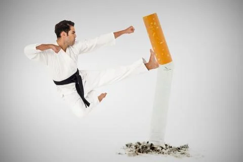 Composite image of fighter performing karate stance Stock Photos