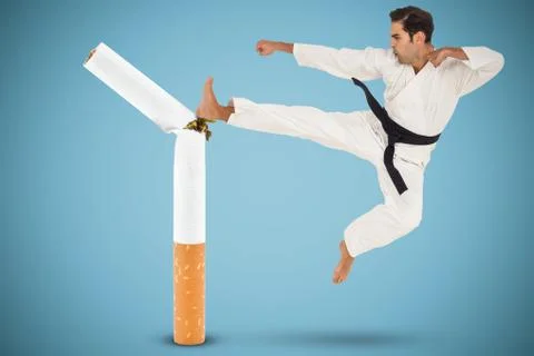 Composite image of fighter performing karate stance Stock Photos
