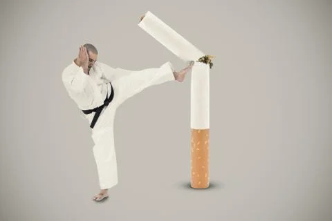 Composite image of fighter performing karate stance Stock Photos