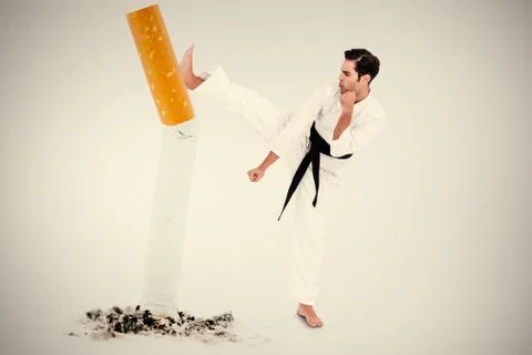 Composite image of fighter performing karate stance Stock Photos