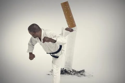 Composite image of fighter performing karate stance Stock Photos