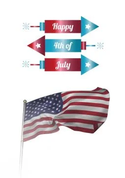 Composite image with fireworks and 3D american flag for the 4th of July Stock Photos