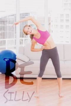 Composite image of fit blonde smiling at camera while stretching Stock Illustration