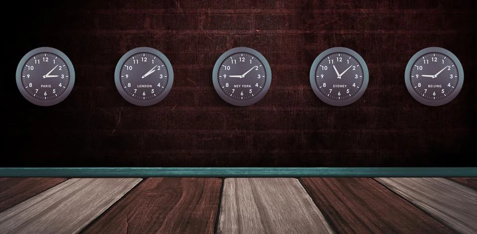 Composite image of five blue clock 스톡 일러스트