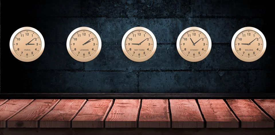 Composite image of five orange clock Illustrazione stock