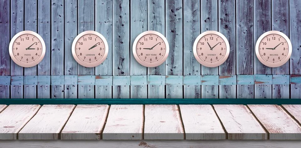 Composite image of five pink clock Illustrazione stock