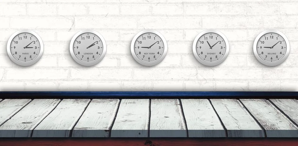 Composite image of five white clock Illustrazione stock