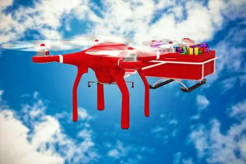 Composite image of flying drone pulling chirstmas sledge イラスト素材
