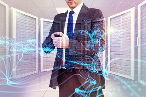 Composite image of focused businessman texting on his mobile phone Stock Illustration