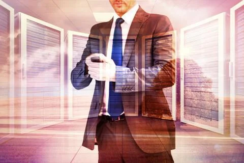 Composite image of focused businessman texting on his mobile phone Stock Illustration