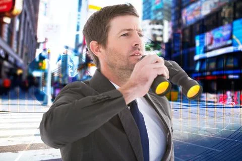 Composite image of focused handsome businessman holding binoculars 스톡 일러스트