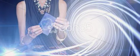 Composite image of fortune teller forecasting the future with tarot cards Stock Photos