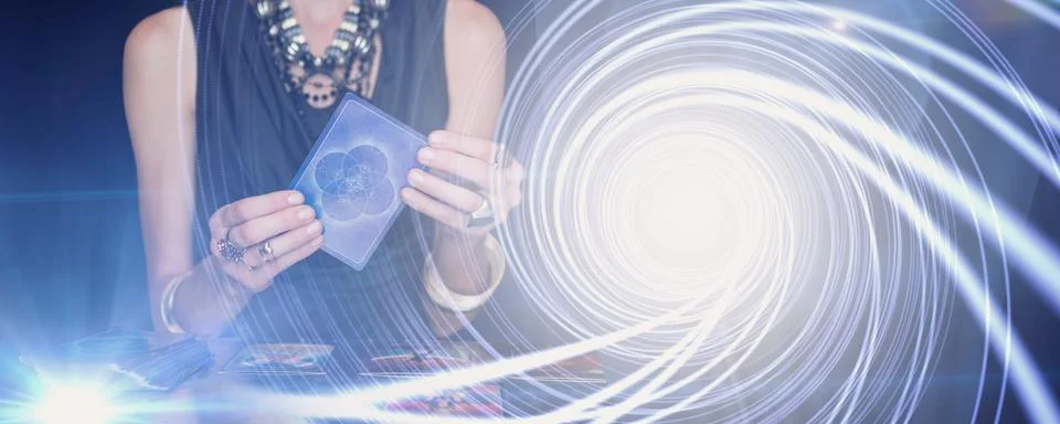 Composite image of fortune teller forecasting the future with tarot cards Stock Photos