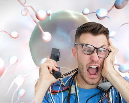 Composite image of frustrated computer engineer screaming while on call in front Stock Illustration