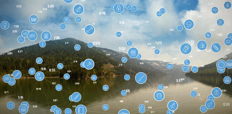 Composite image of full frame shot of blue computer icons Stock Photos