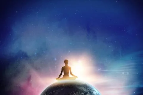 Composite image of full length of female practicing meditation Stock Photos