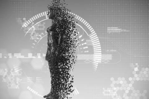 Composite image of full length of pixelated black 3d woman Stock Illustration