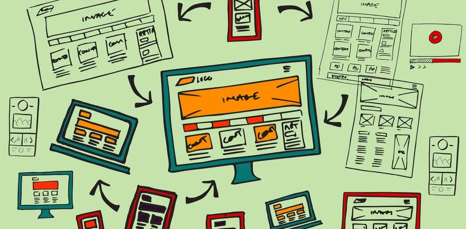 Composite image of generated image of various medium of media and technologies Stock Illustration