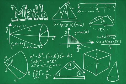 Composite image of geometric shapes with math text Illustrazione stock