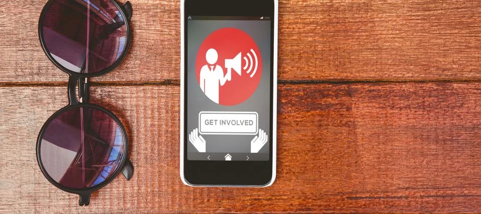 Composite image of get involved text with icons Stock Photos