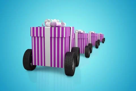 Composite image of gift box with wheel Stockillustratie
