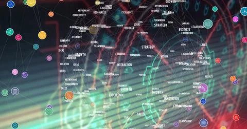 Composite image of global connections and digital networking over computer Stockillustratie
