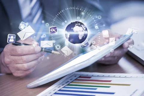 Composite image of global technology background 스톡 일러스트